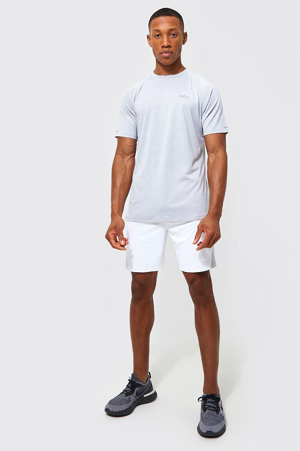 Mens Grey Man Active Gym Jacquard T-shirt, Grey